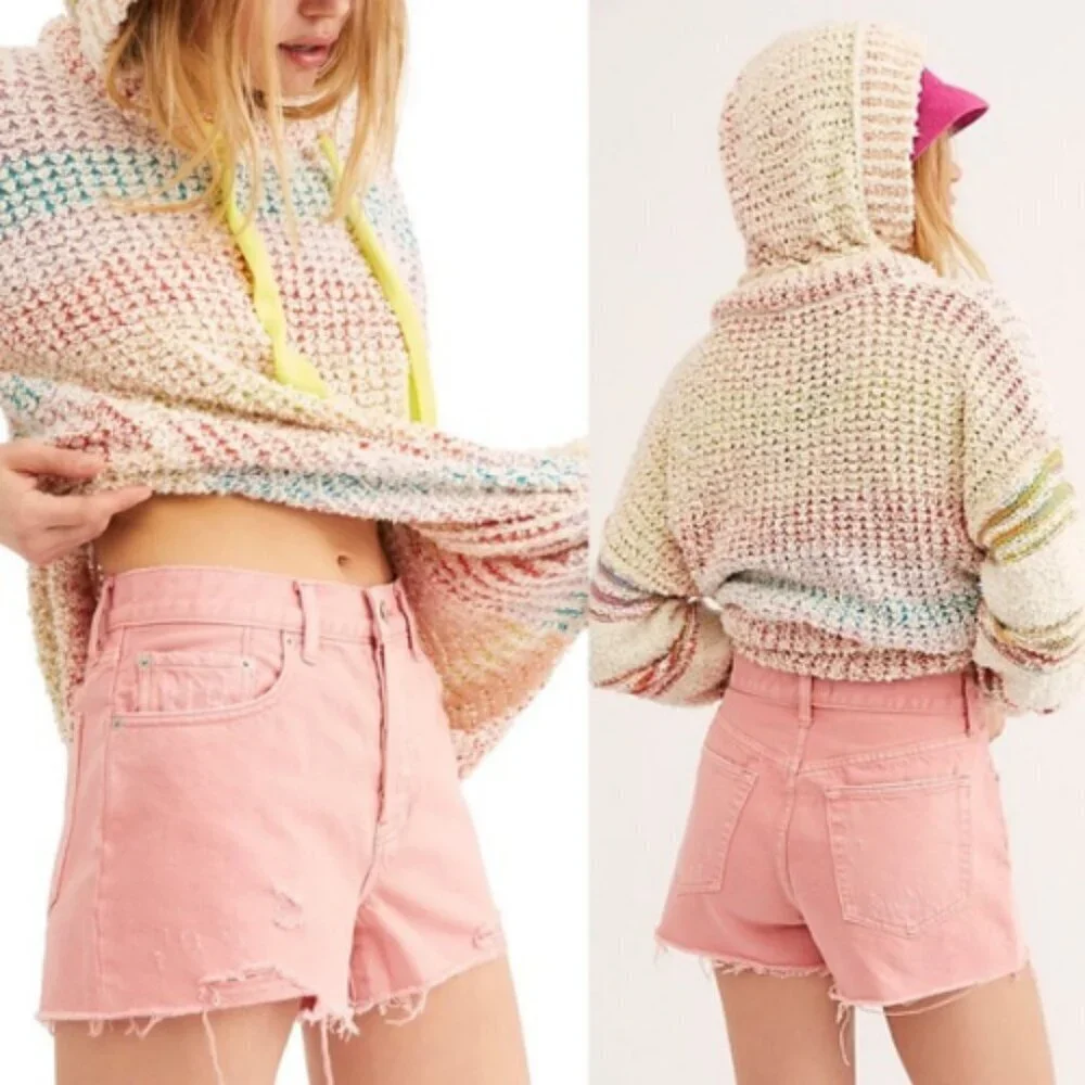 Free People We The Free People Pink Starlight Denim Sofia Shorts 1124